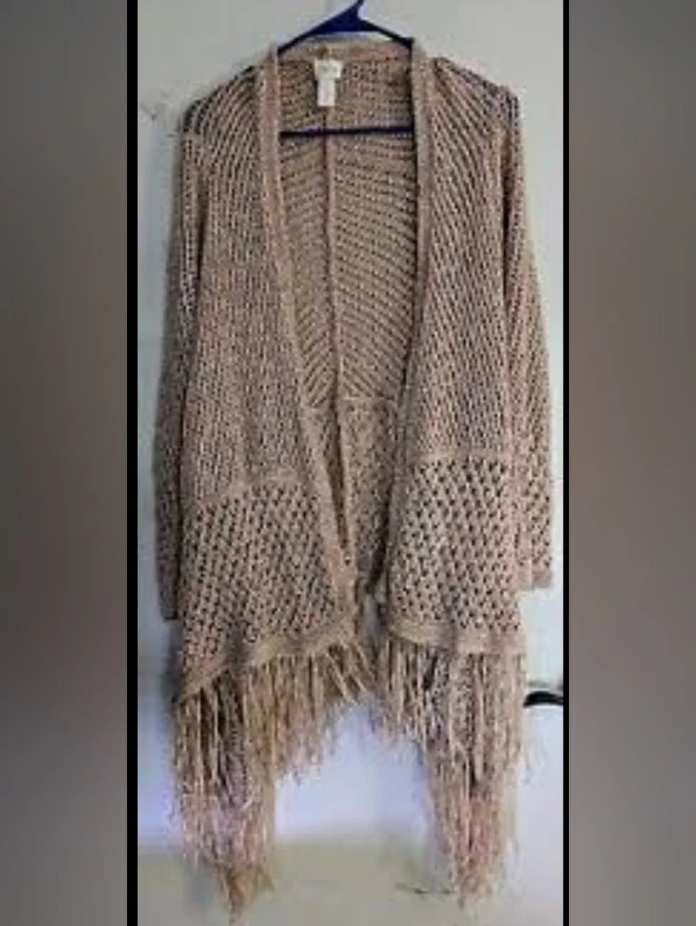 Chico's Travelers Collection open loose-knit long fringe cardigan In Peach